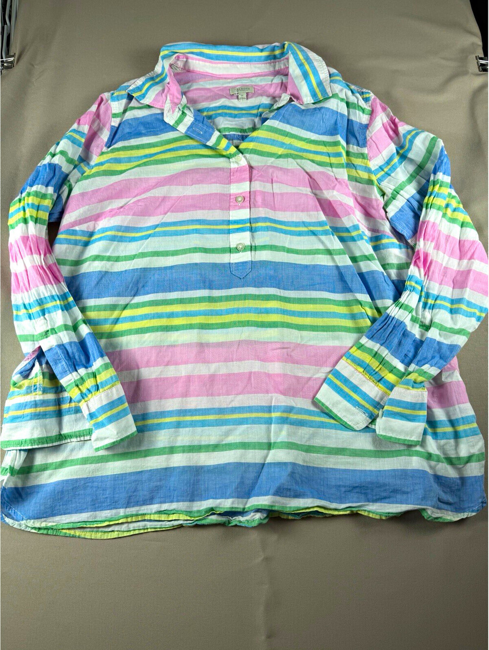 Talbots Multicolor Striped Woven Cotton Collared Button Front Blouse 1X